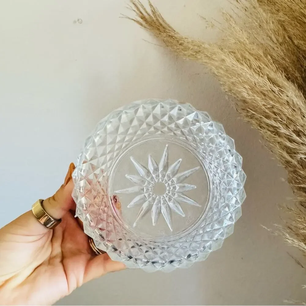 VINTAGE Arcoroc France Clear Glass Diamond Starburst Berry Dessert Small Bowl